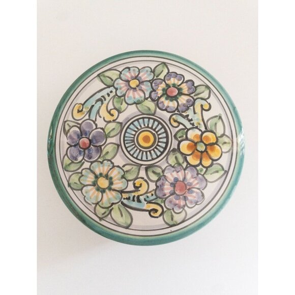 Handmade D' Acunto Vietri Italian Ceramic Floral Round Box 6" Diameter - Picture 14 of 15
